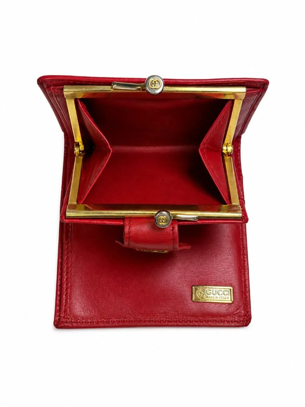 Vintage Gucci Red Leather Bifold Wallet